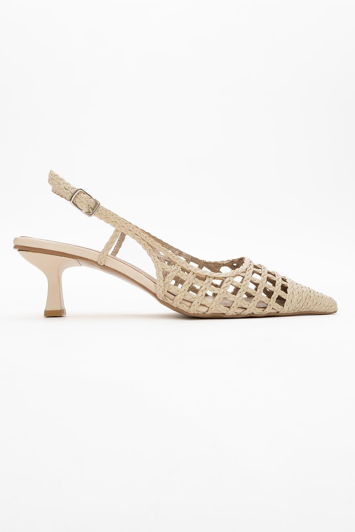 Heaven - Beige Knitted Open-Back Slingback Low Heel Shoe (Women)