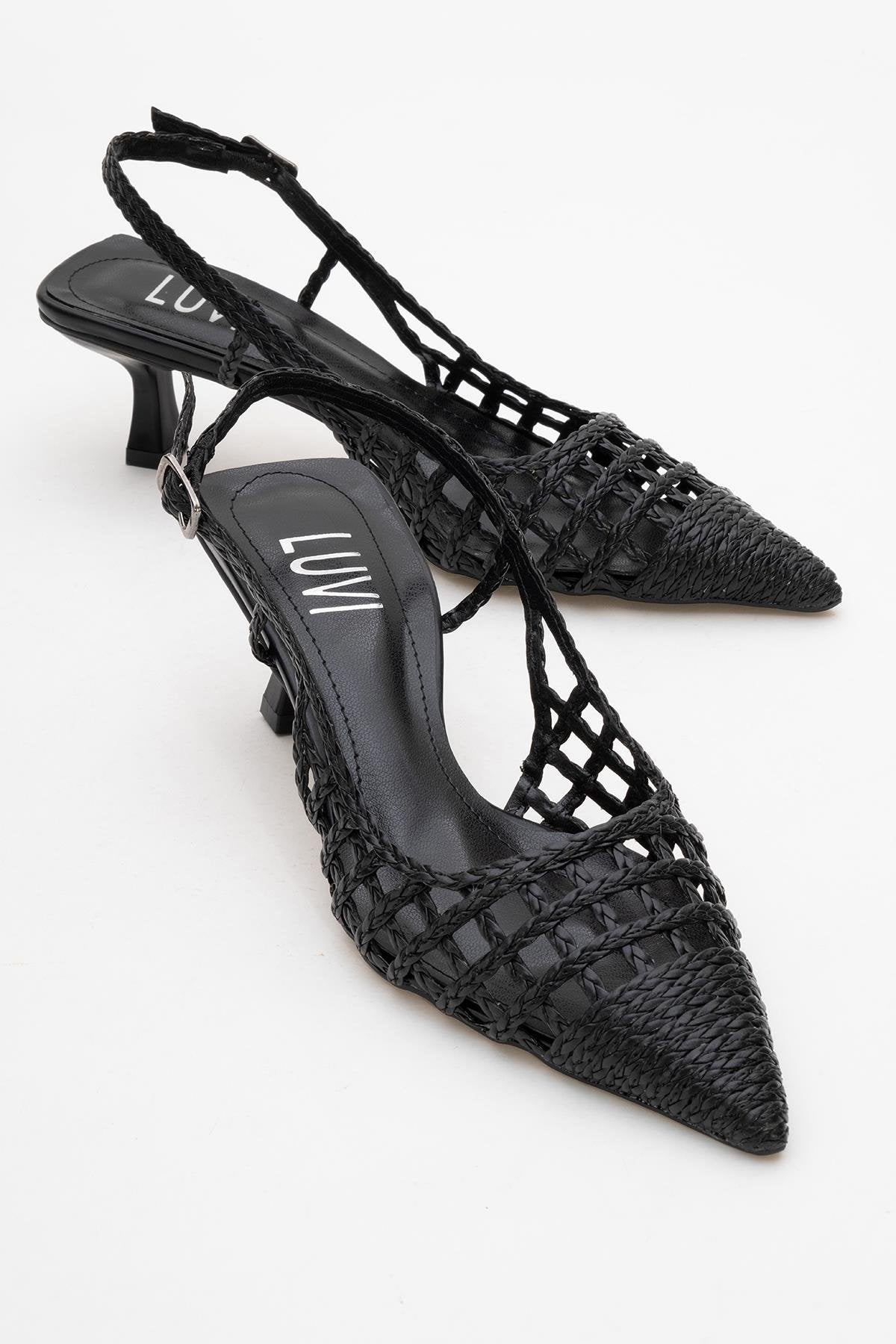 Heaven - Black Knitted Open-Back Slingback Low Heel Shoe (Women)