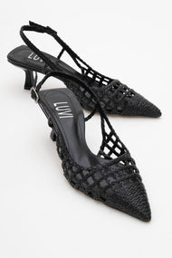 Heaven - Black Knitted Open-Back Slingback Low Heel Shoe (Women)