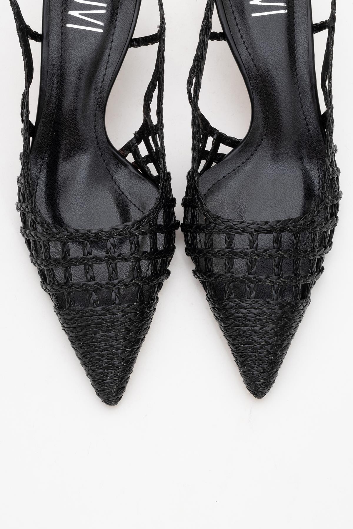 Heaven - Black Knitted Open-Back Slingback Low Heel Shoe (Women)