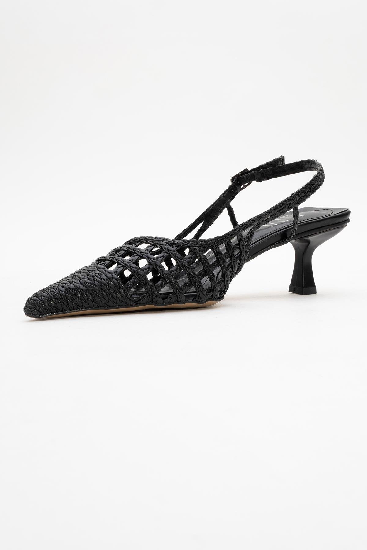 Heaven - Black Knitted Open-Back Slingback Low Heel Shoe (Women)