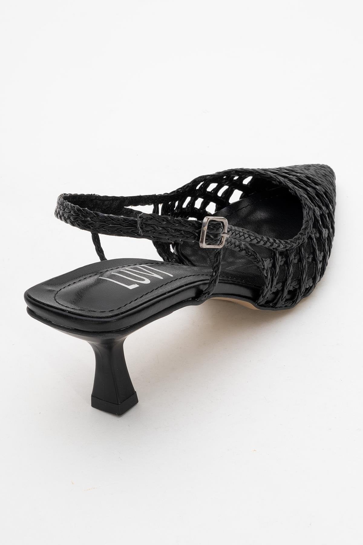 Heaven - Black Knitted Open-Back Slingback Low Heel Shoe (Women)