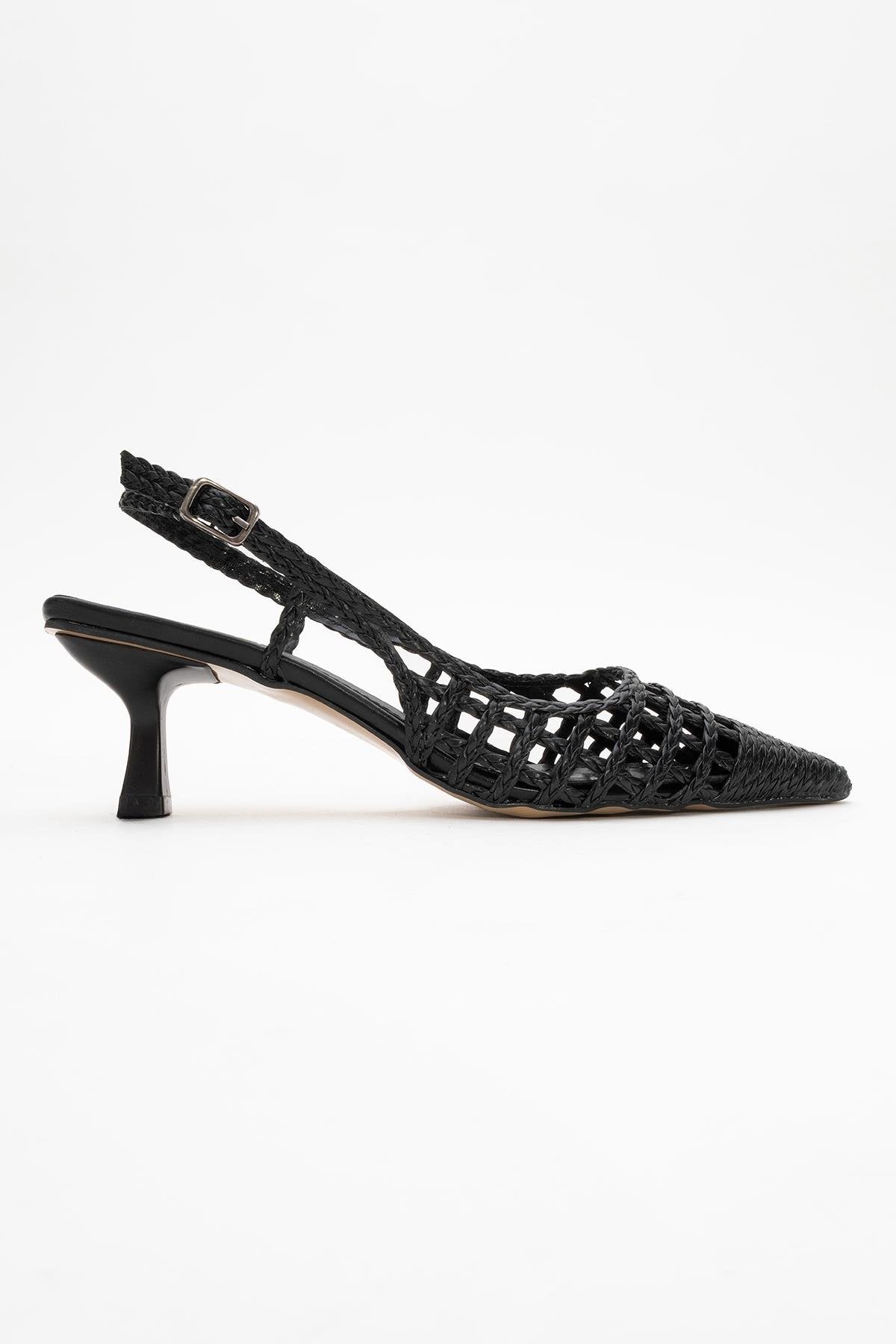Heaven - Black Knitted Open-Back Slingback Low Heel Shoe (Women)