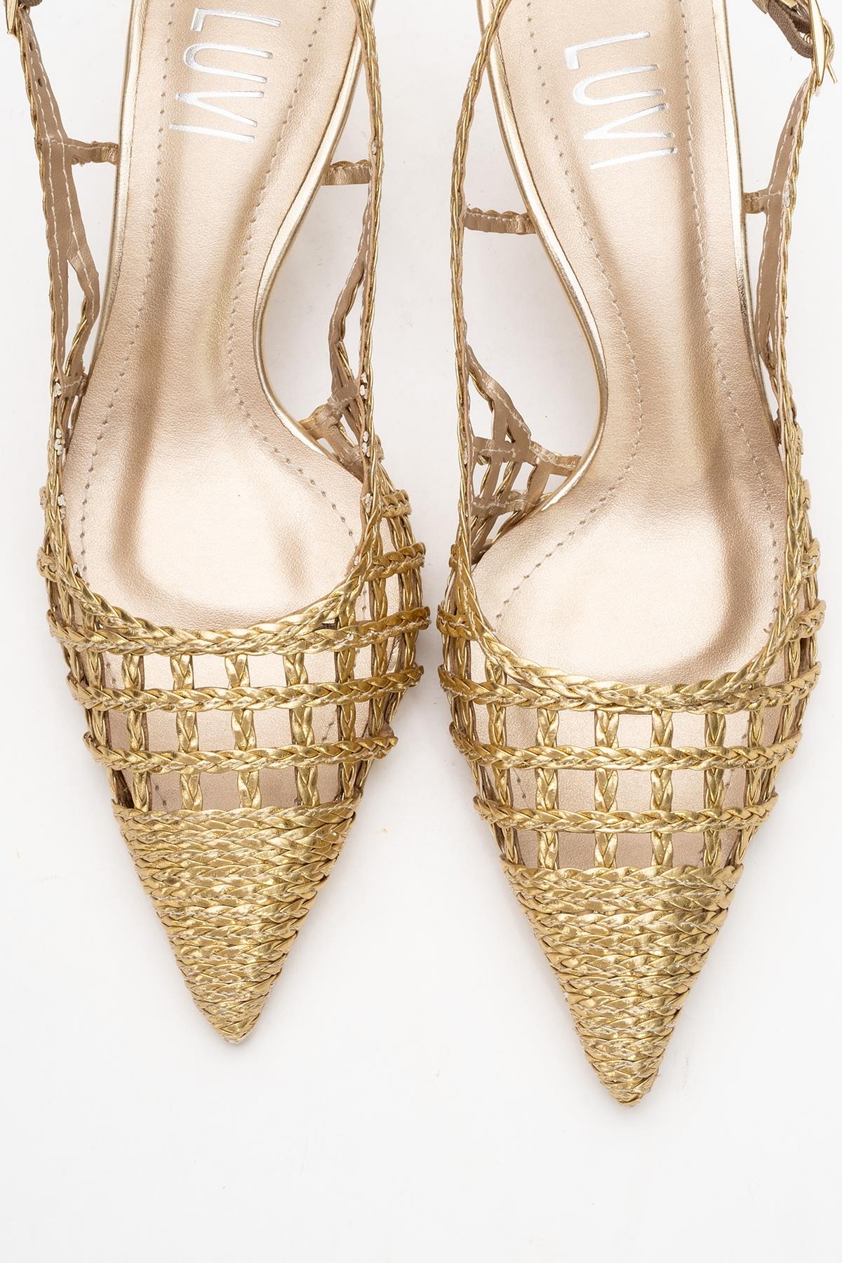 Heaven - Gold Knitted Open-Back Slingback Low Heel Shoe (Women)