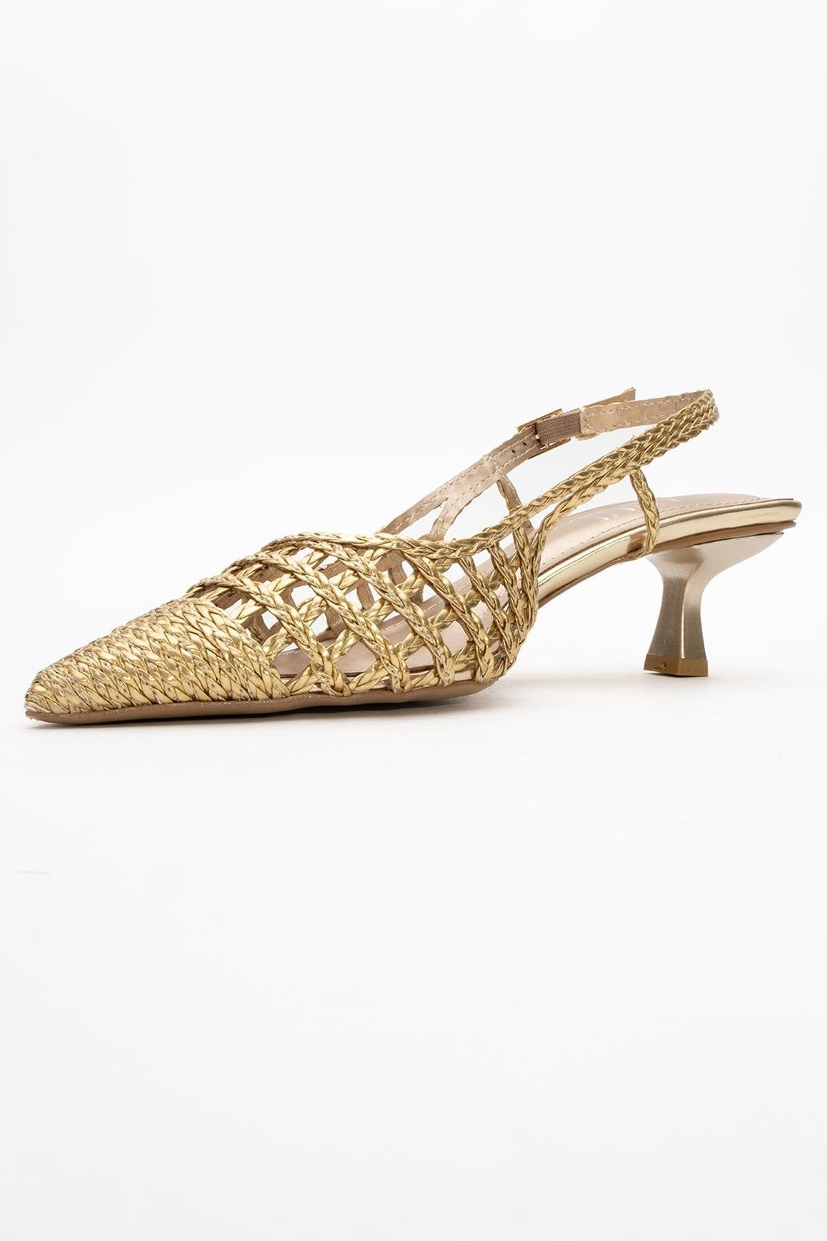 Heaven - Gold Knitted Open-Back Slingback Low Heel Shoe (Women)