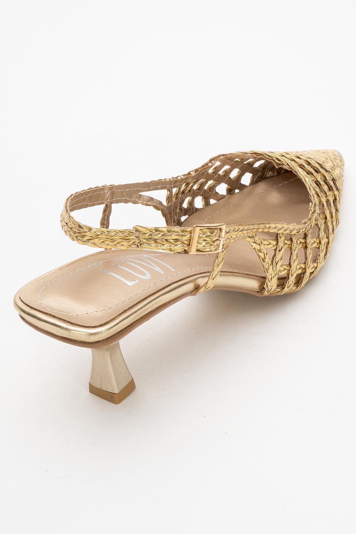 Heaven - Gold Knitted Open-Back Slingback Low Heel Shoe (Women)