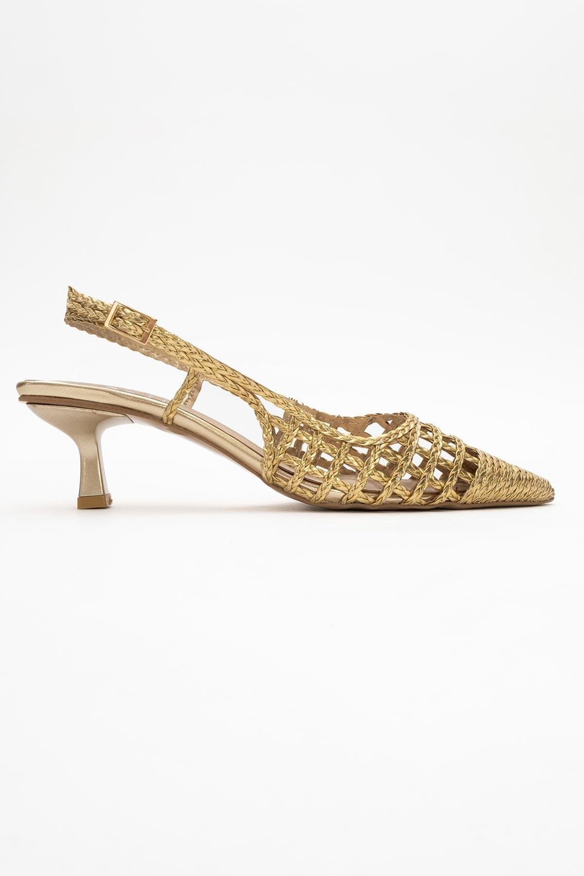 Heaven - Gold Knitted Open-Back Slingback Low Heel Shoe (Women)