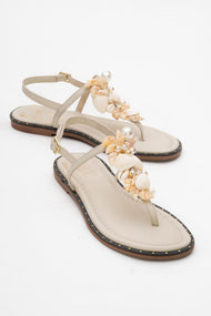 JOE Beige Leather Thong Sandal (Women)