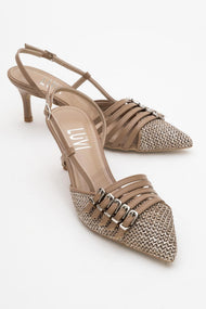 Zenith - Dark Beige Slingback Pointed Toe Heel (Women)