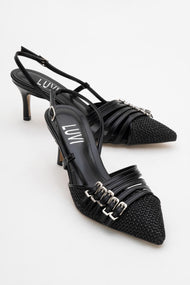 Zenith - Black Slingback Pointed Toe Heel (Women)