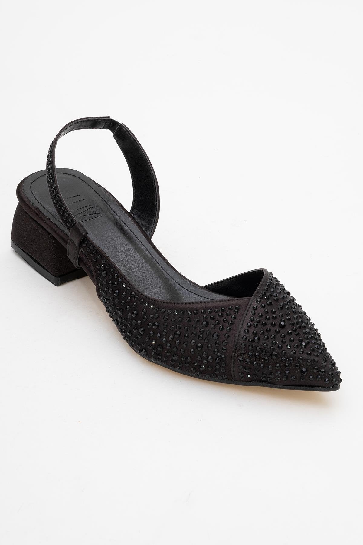 Sella - Black Jeweled Low Heel Shoe (Women)