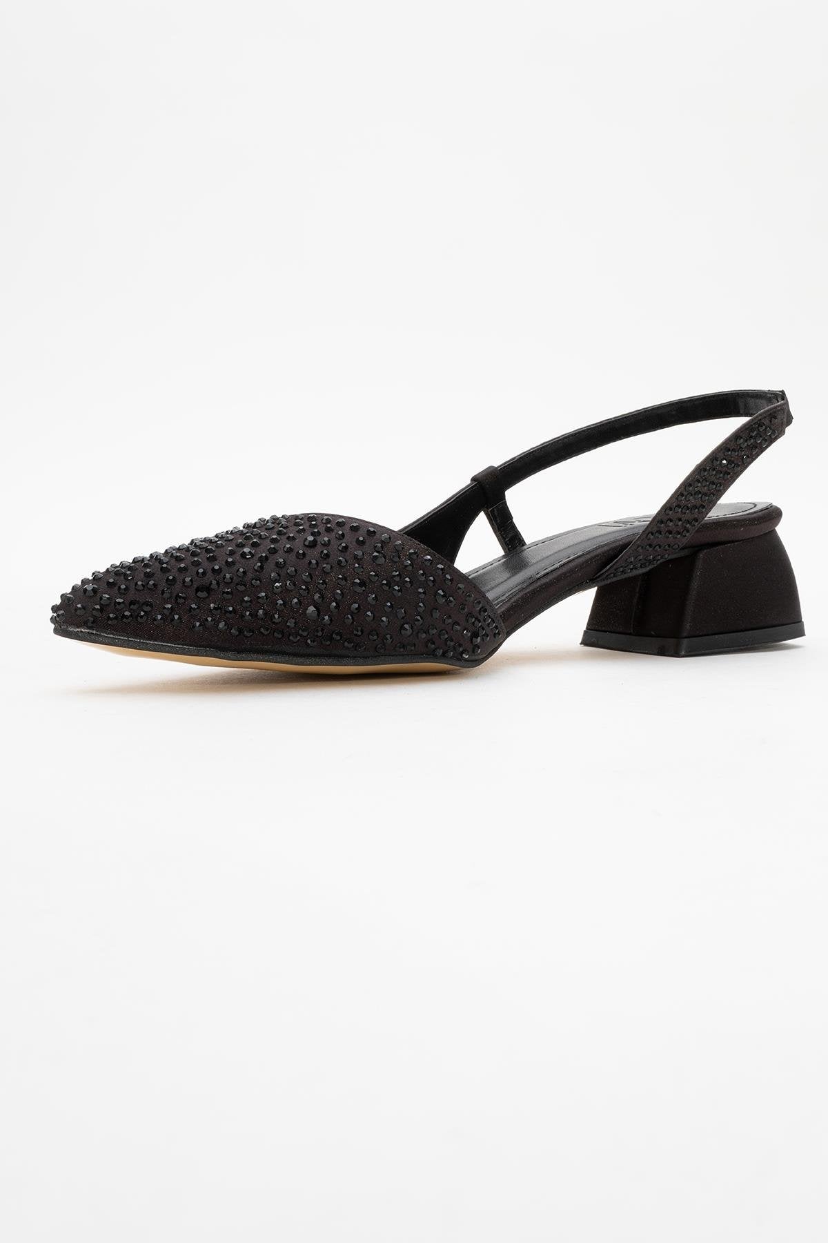 Sella - Black Jeweled Low Heel Shoe (Women)