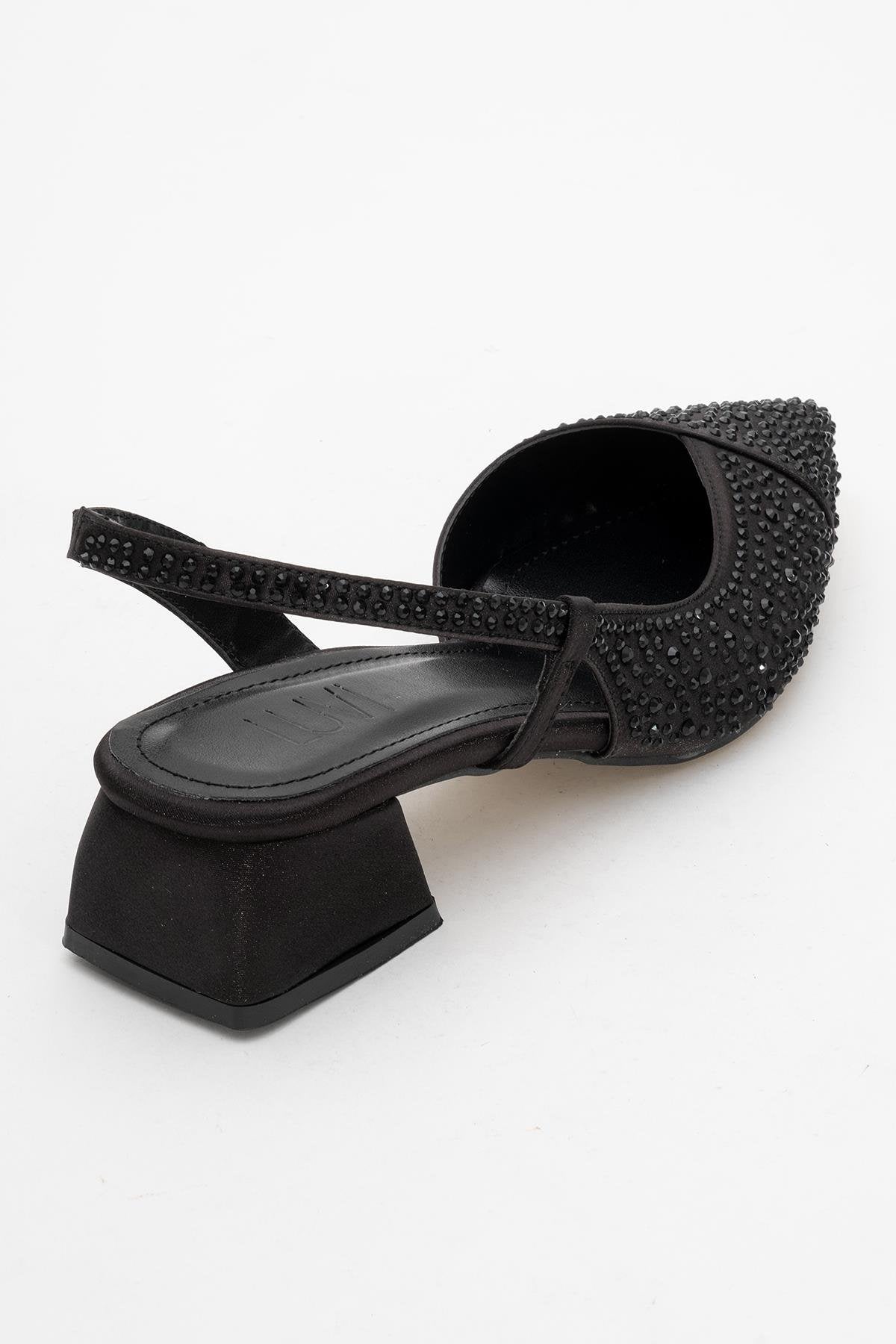 Sella - Black Jeweled Low Heel Shoe (Women)