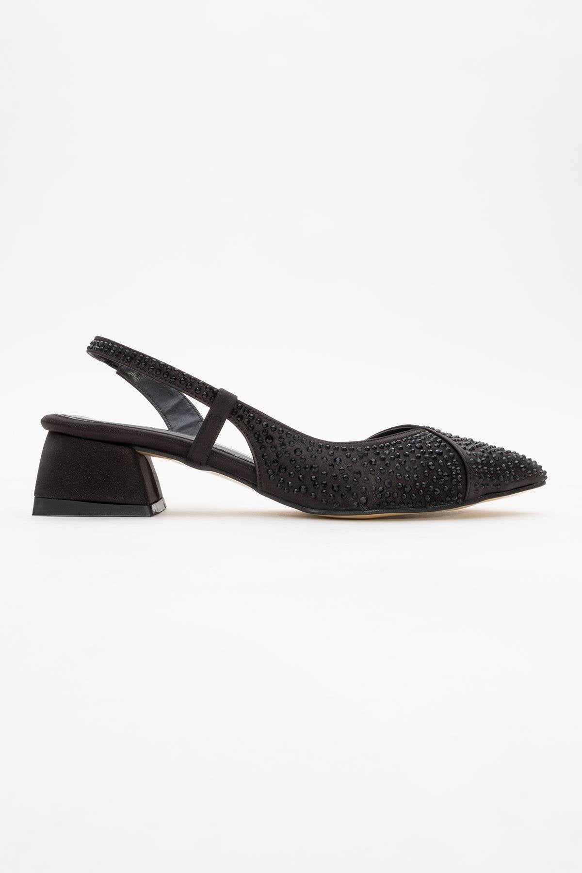Sella - Black Jeweled Low Heel Shoe (Women)