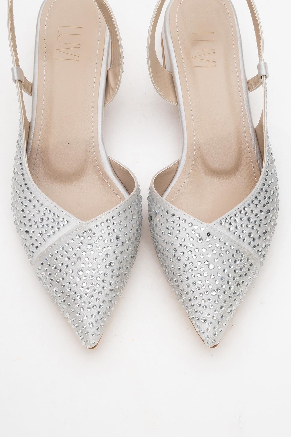 Sella - Silver Jeweled Low Heel Shoe (Women)