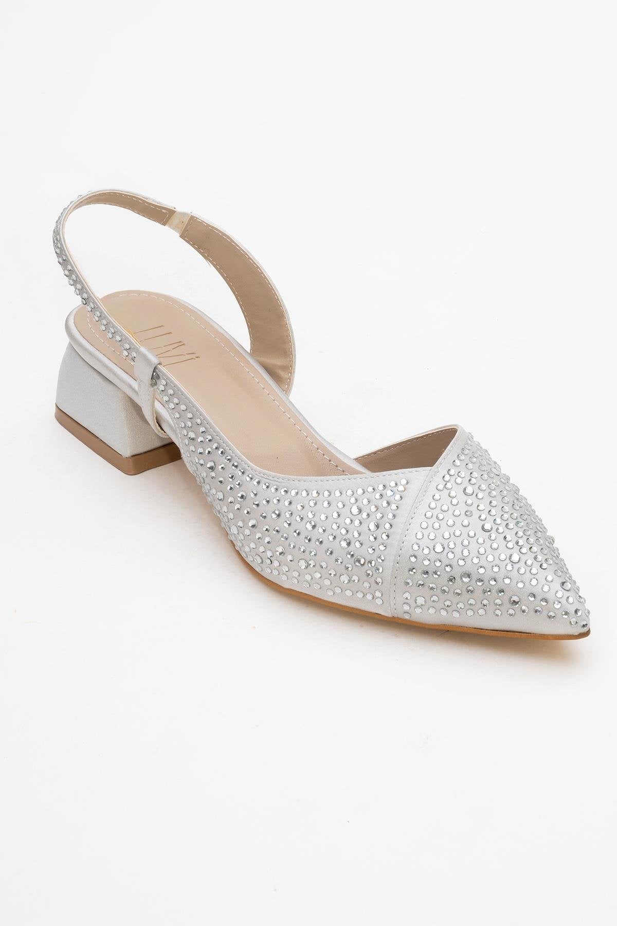 Sella - Silver Jeweled Low Heel Shoe (Women)