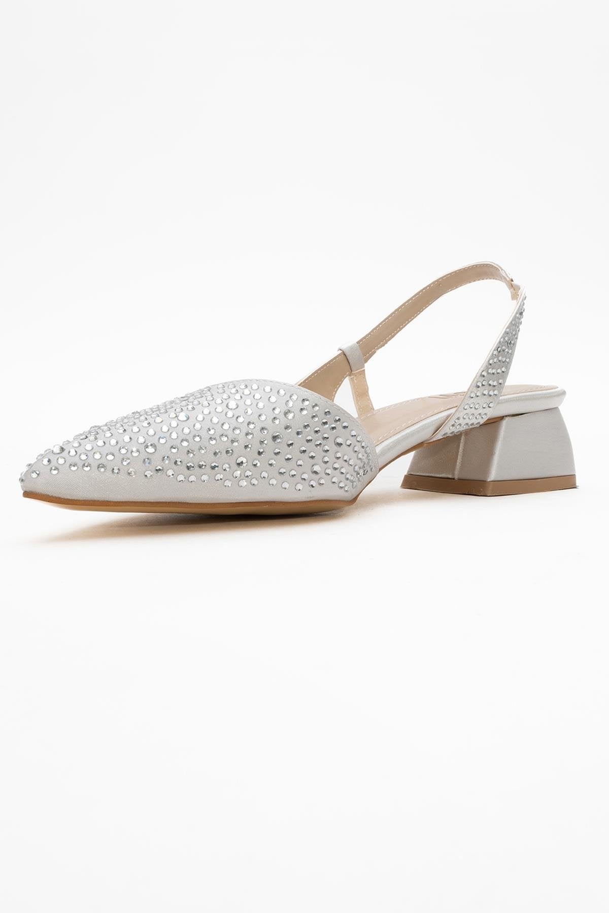 Sella - Silver Jeweled Low Heel Shoe (Women)