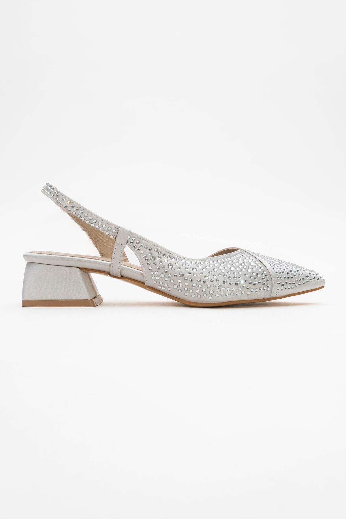Sella - Silver Jeweled Low Heel Shoe (Women)