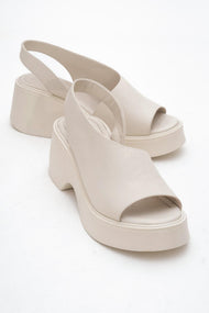 ROY Beige Leather Wedge Sandal (Women)