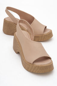 ROY Dark Beige Leather Wedge Sandal (Women)