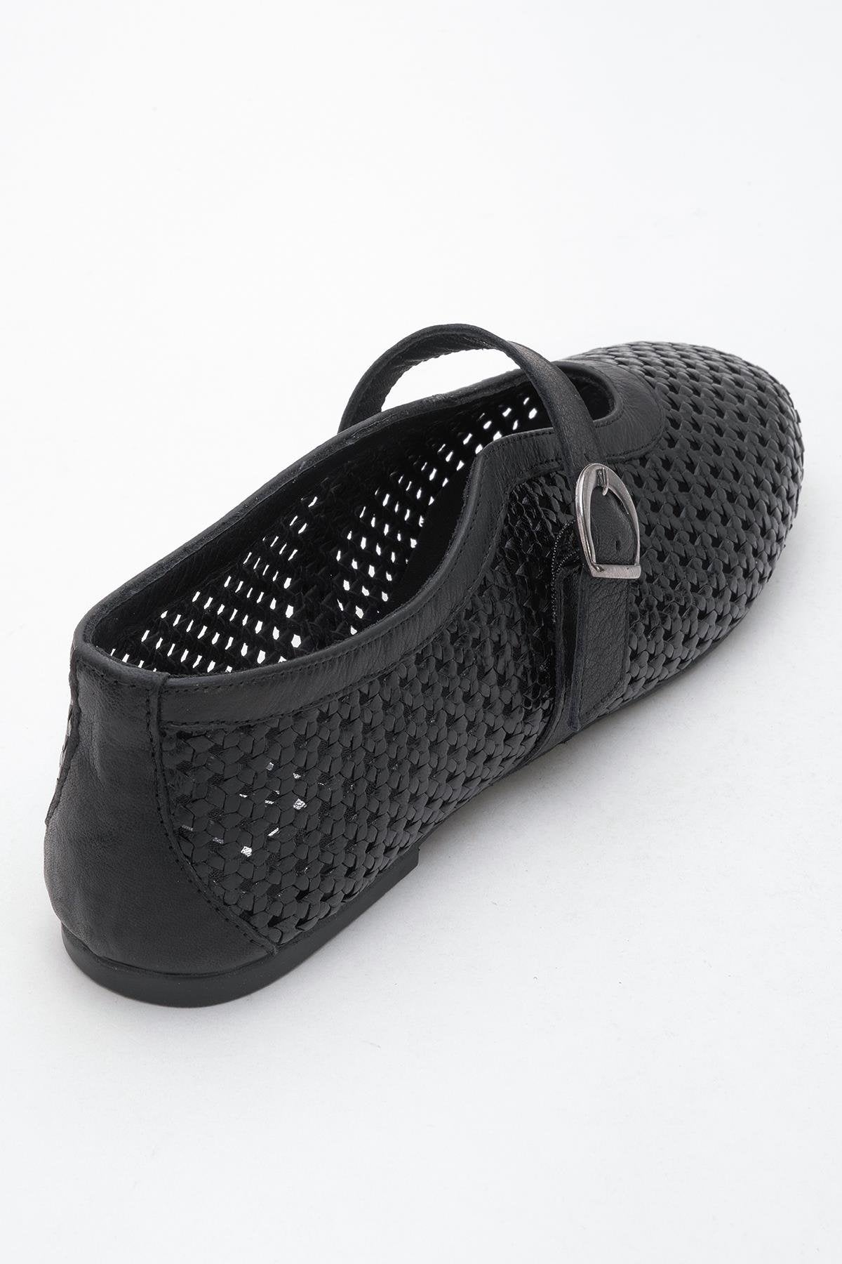 MIRELLA Black Braided Leather Ballet Flats (Women)