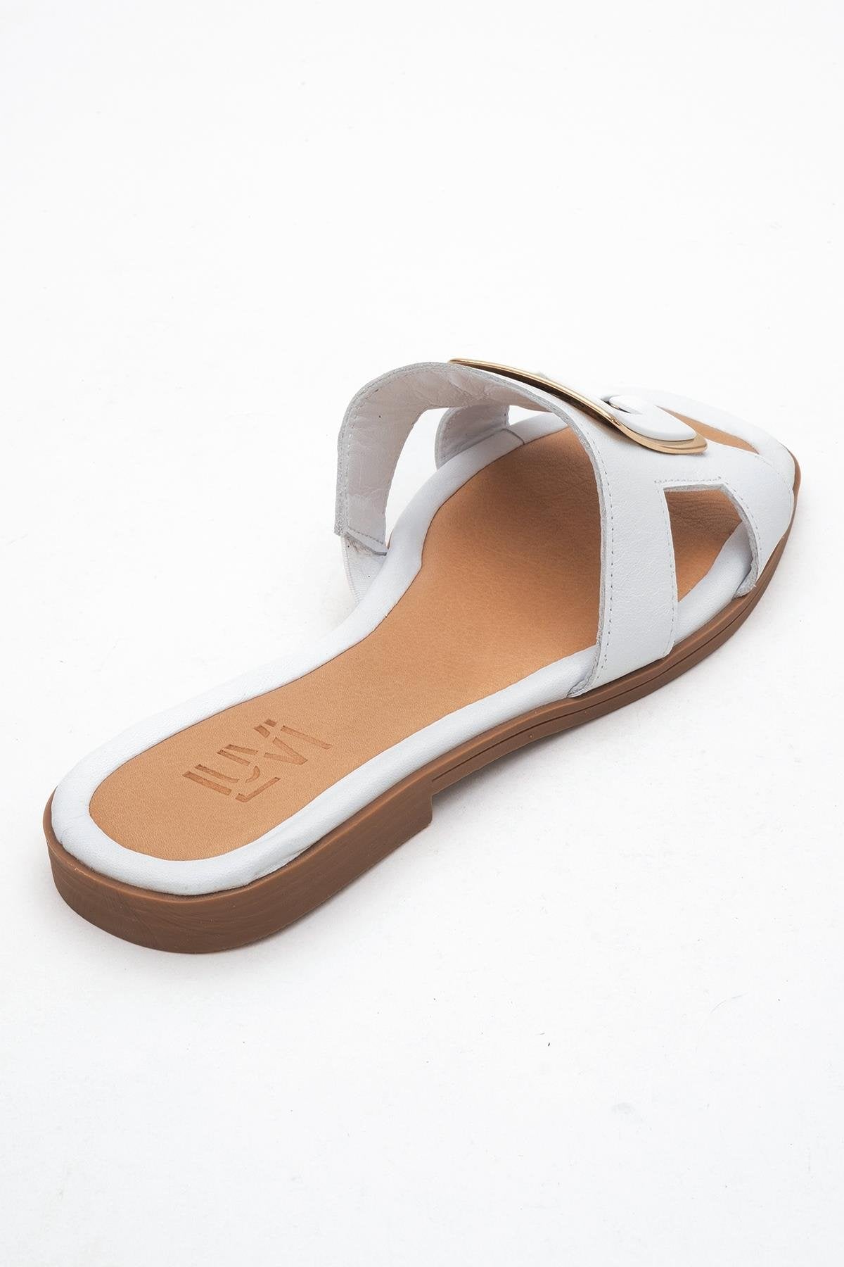MILLIE White Leather Buckle Slide (Women)