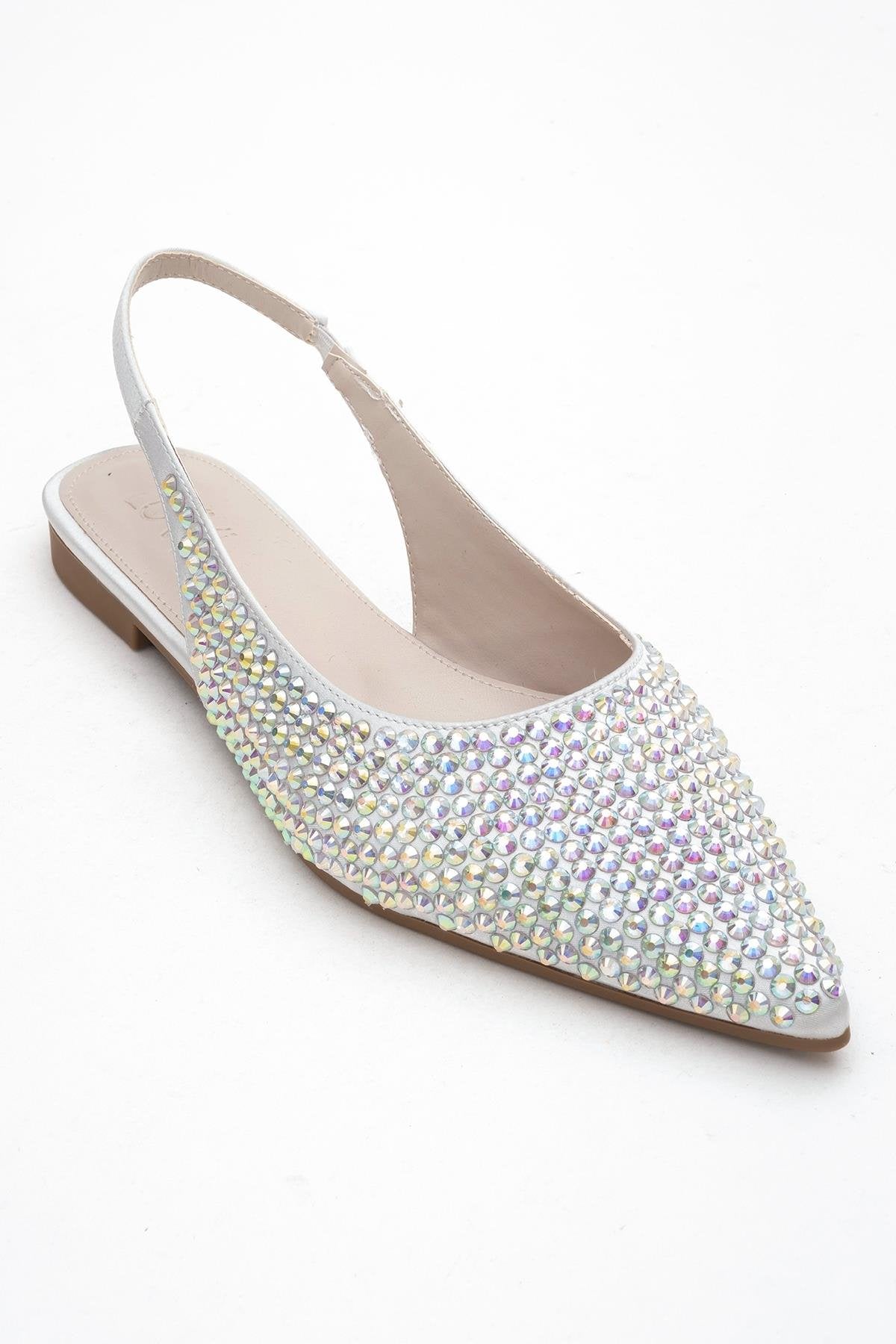 Ida - Silver Pointed Toe Open-Back Ballet Flat (Women)