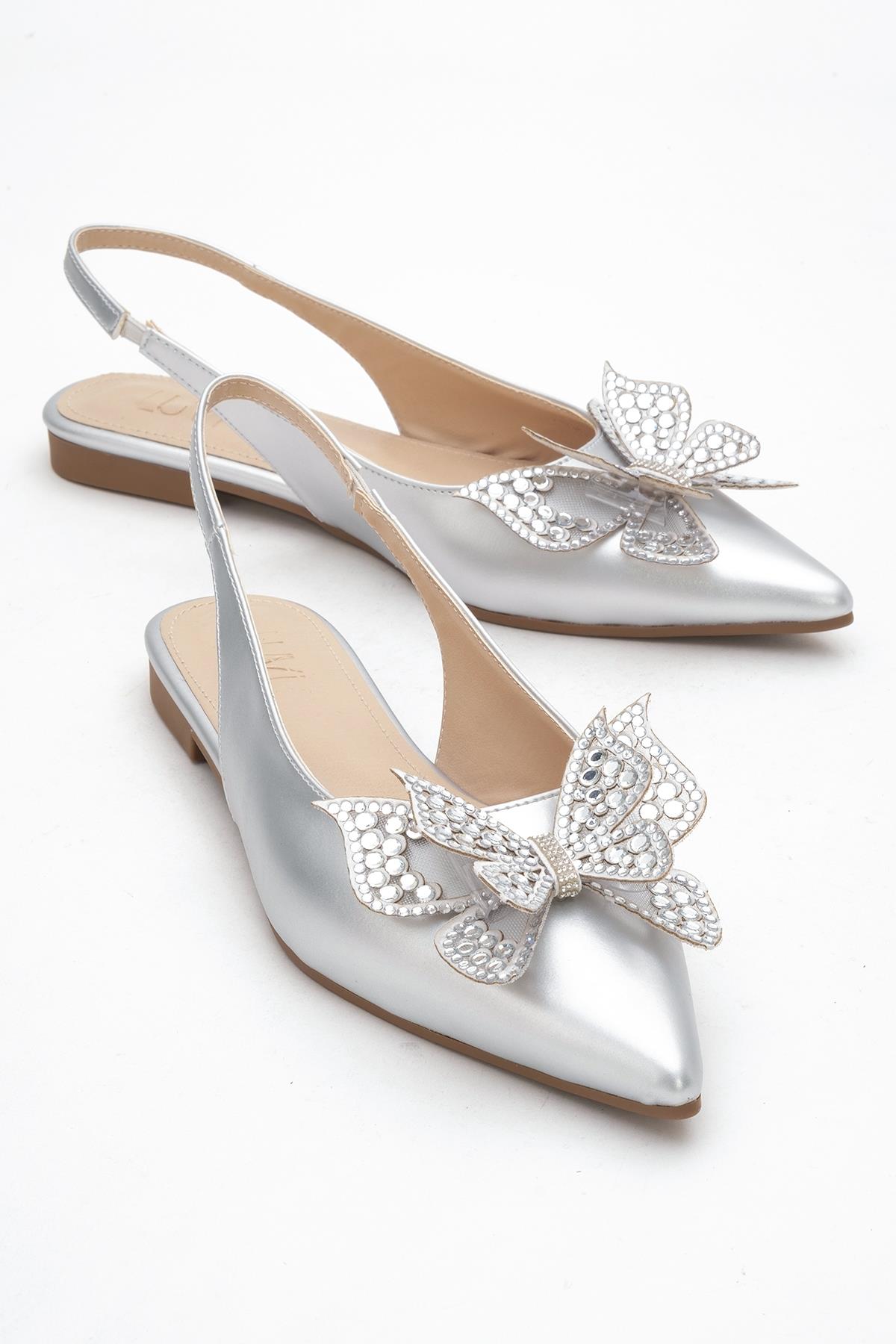 Oriol - Silver Pointed Toe Open-Back Ballet Flat (Women)
