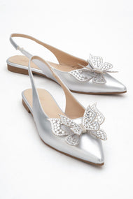 Oriol - Silver Pointed Toe Open-Back Ballet Flat (Women)