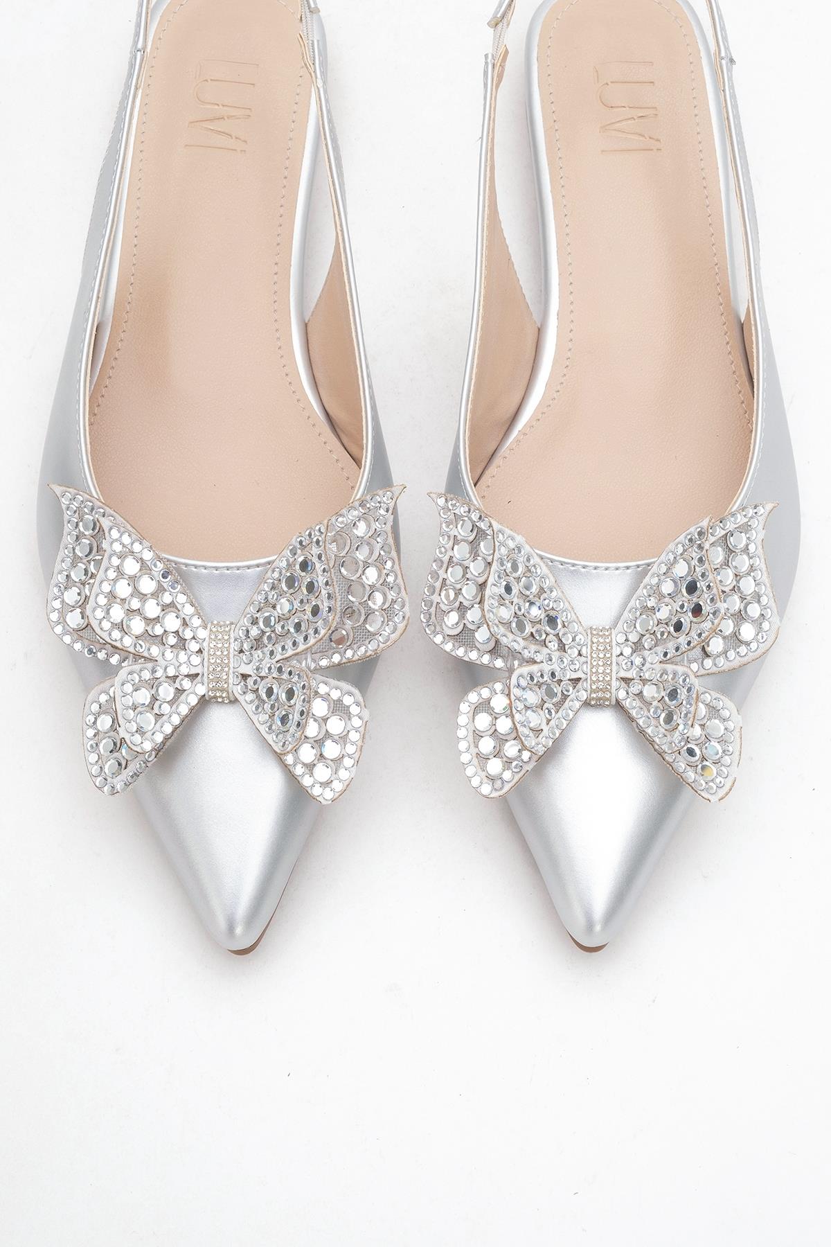 Oriol - Silver Pointed Toe Open-Back Ballet Flat (Women)