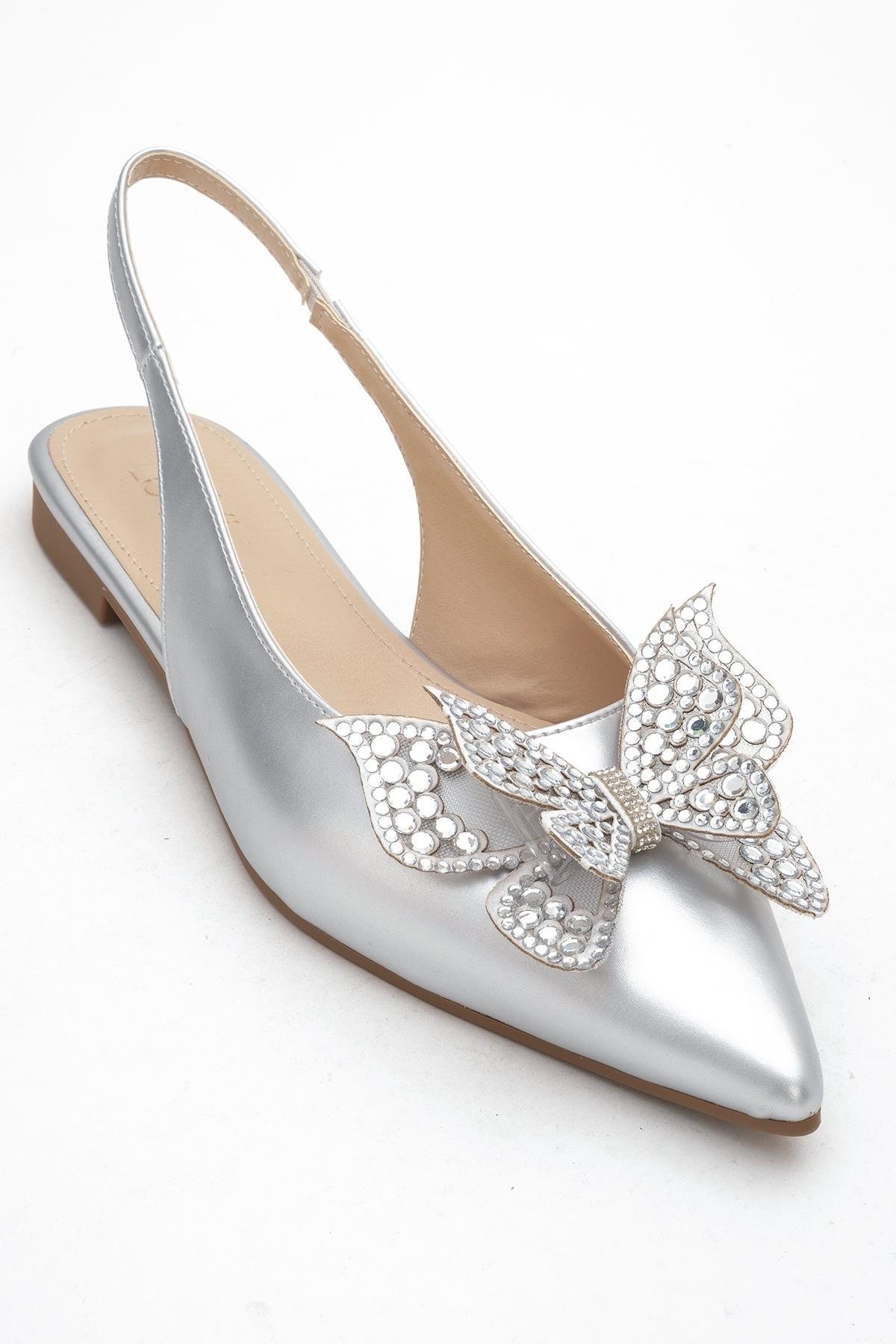 Oriol - Silver Pointed Toe Open-Back Ballet Flat (Women)