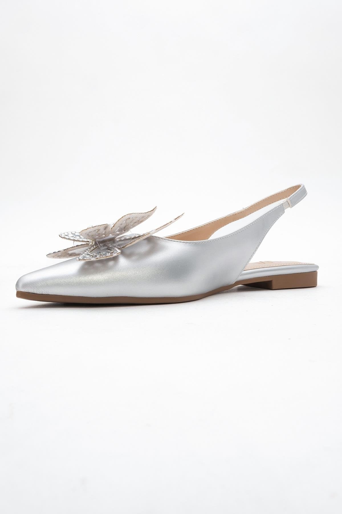 Oriol - Silver Pointed Toe Open-Back Ballet Flat (Women)