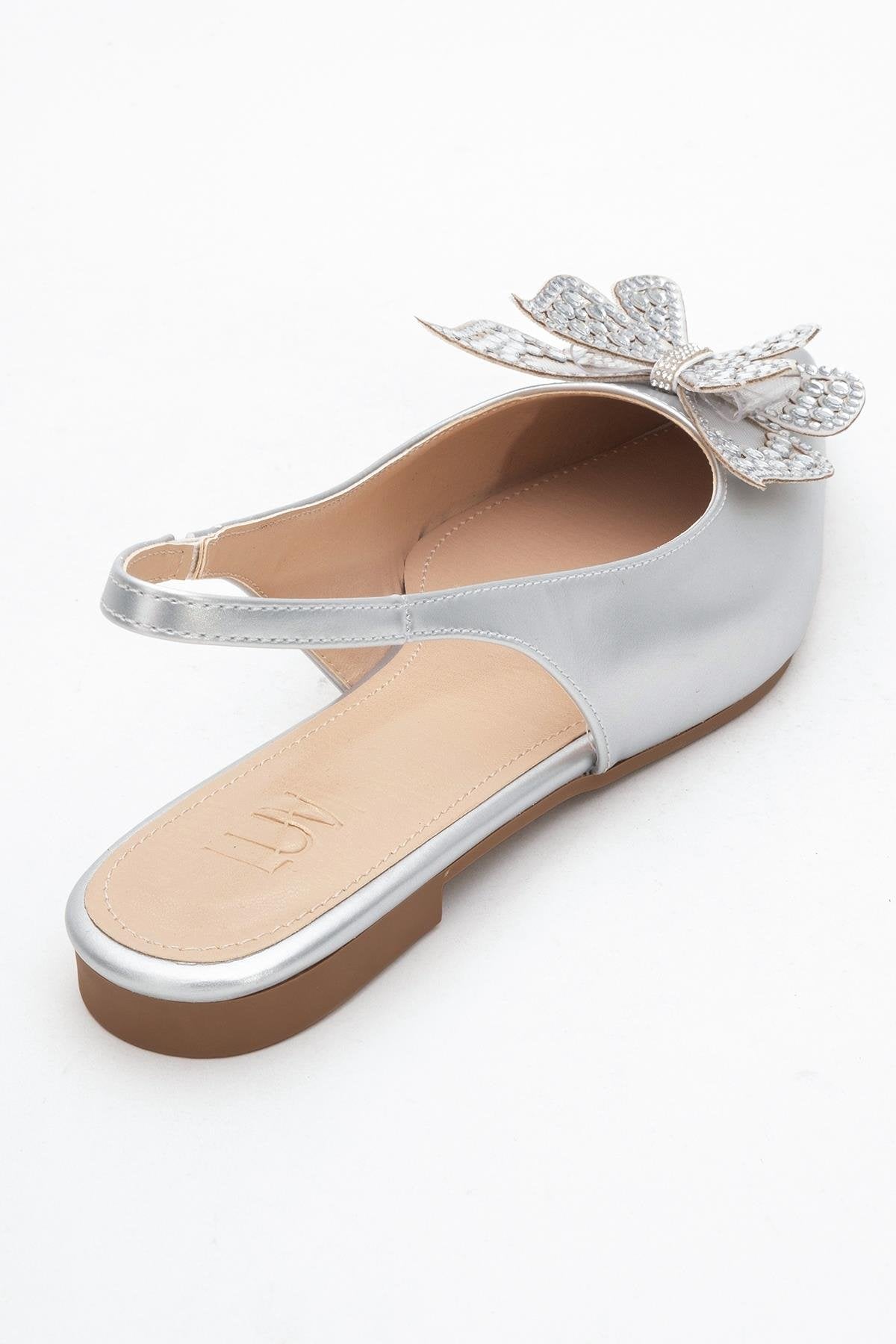 Oriol - Silver Pointed Toe Open-Back Ballet Flat (Women)