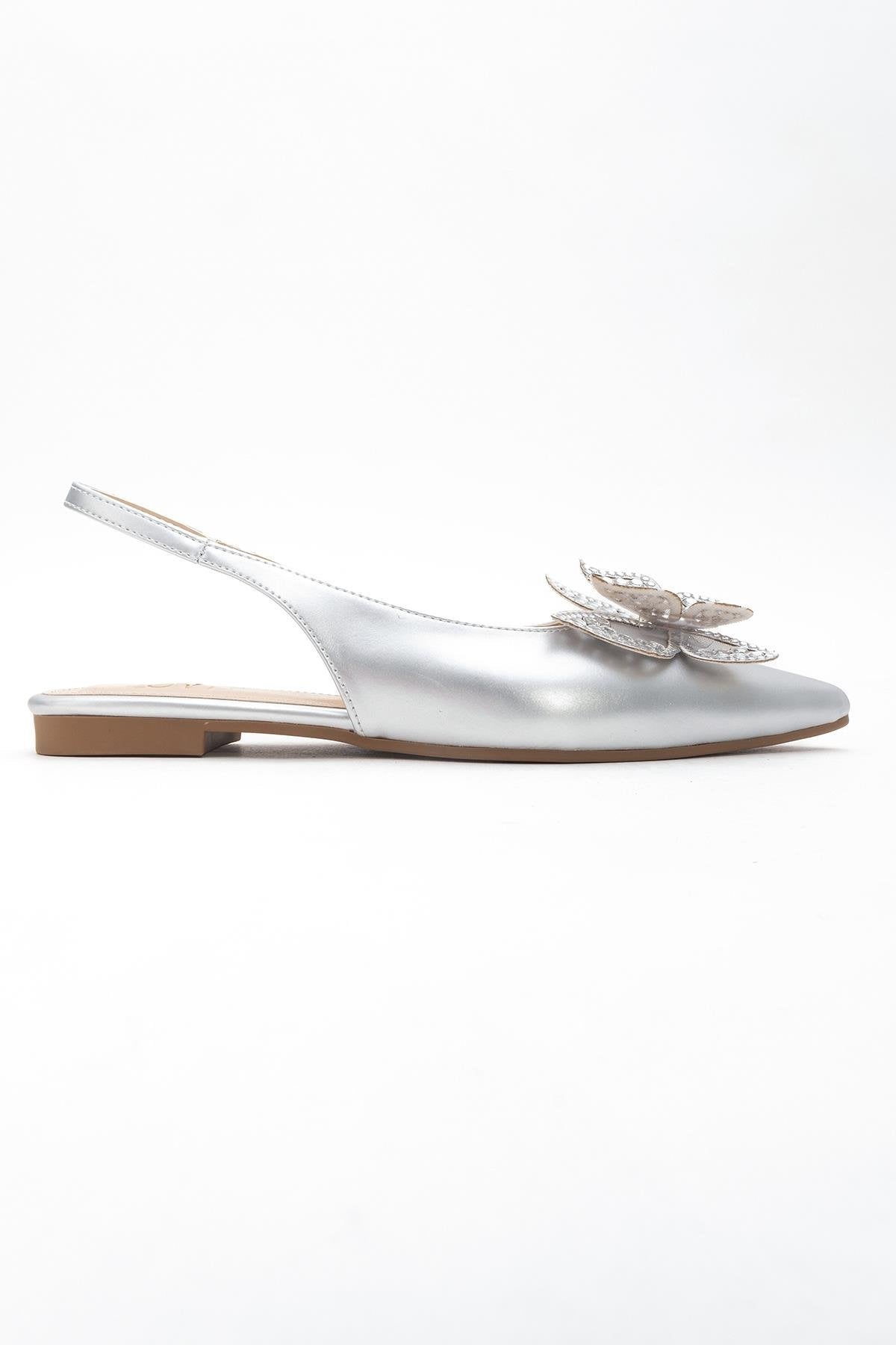 Oriol - Silver Pointed Toe Open-Back Ballet Flat (Women)