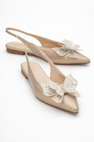 Oriol - Gold Pointed Toe Open-Back Ballet Flat (Women)