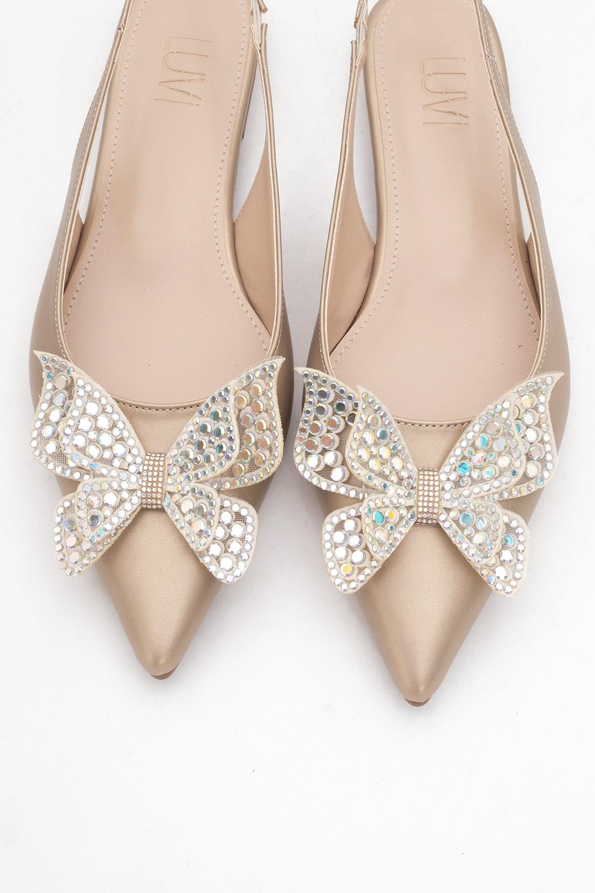 Oriol - Gold Pointed Toe Open-Back Ballet Flat (Women)