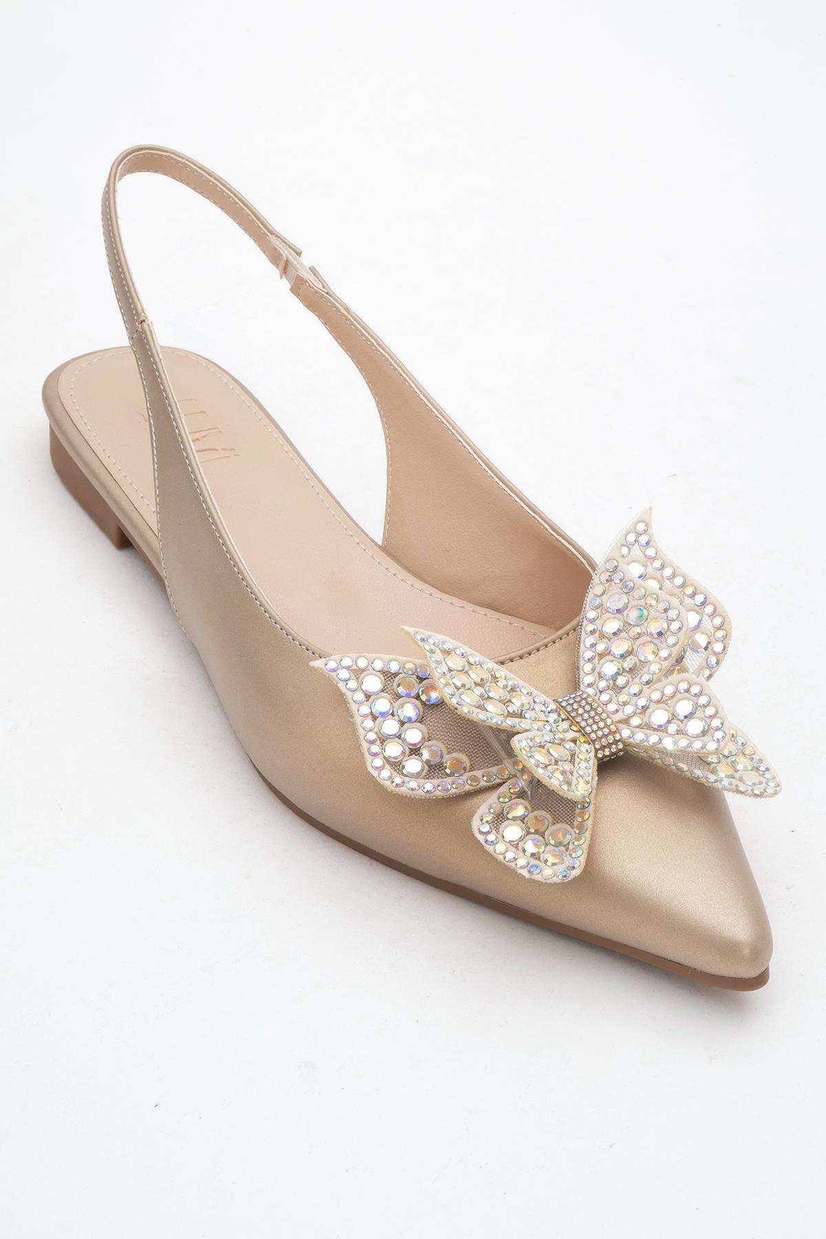 Oriol - Gold Pointed Toe Open-Back Ballet Flat (Women)
