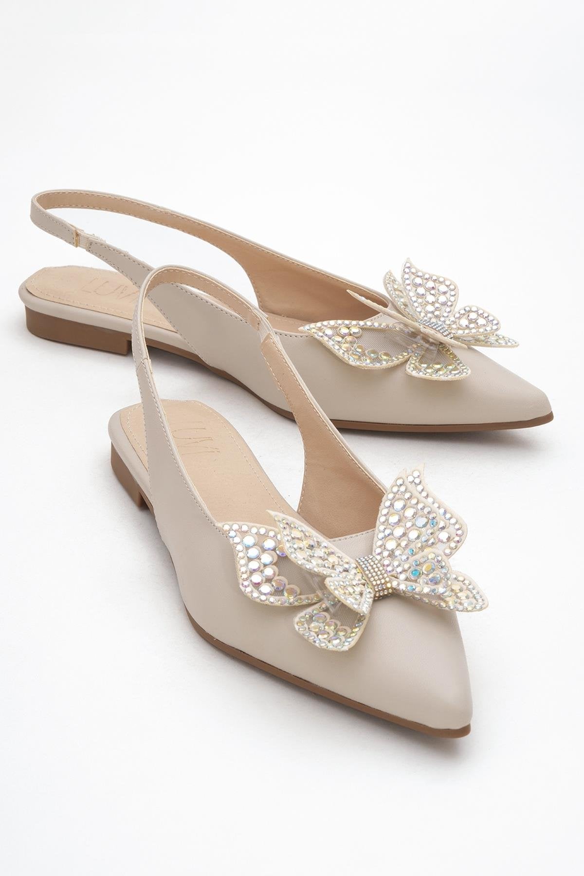 Oriol - Beige Pointed Toe Open-Back Ballet Flat (Women)