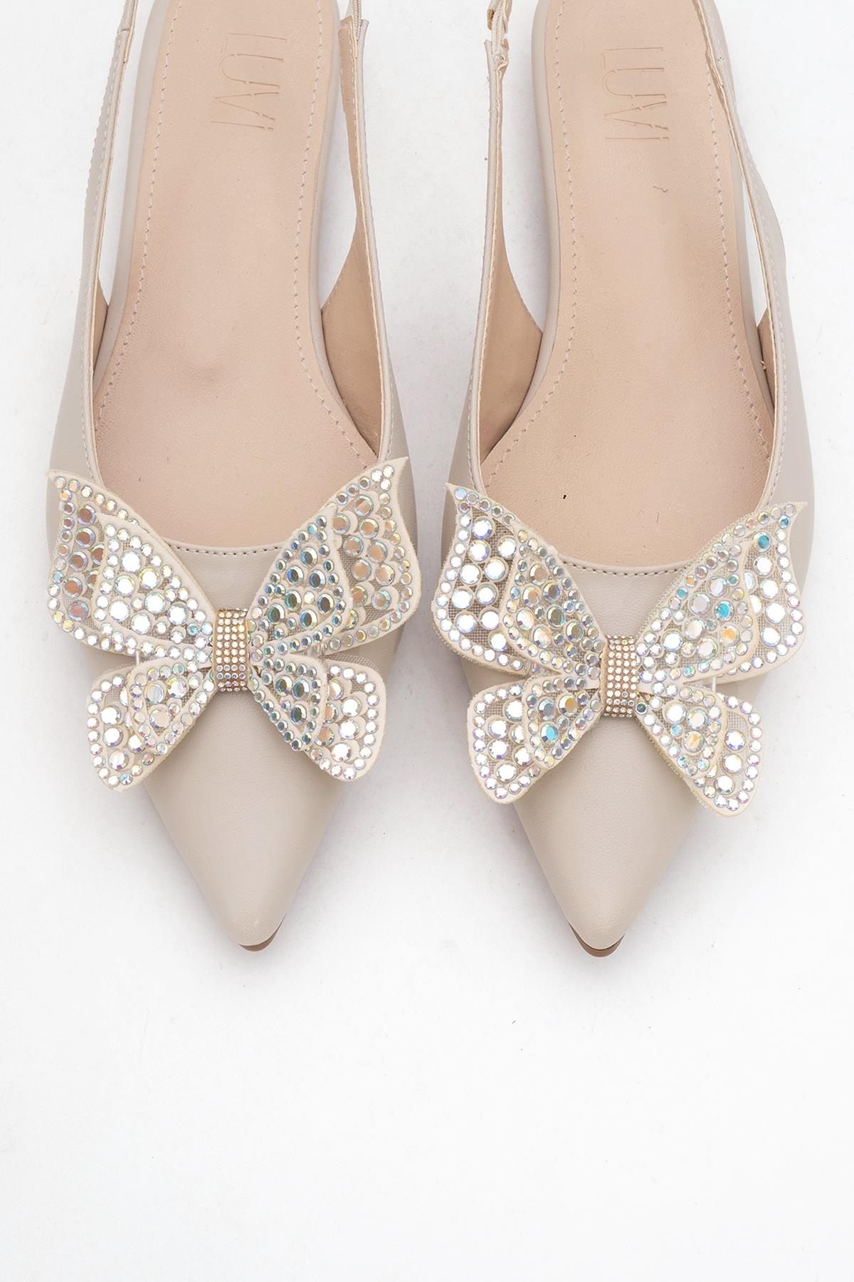 Oriol - Beige Pointed Toe Open-Back Ballet Flat (Women)