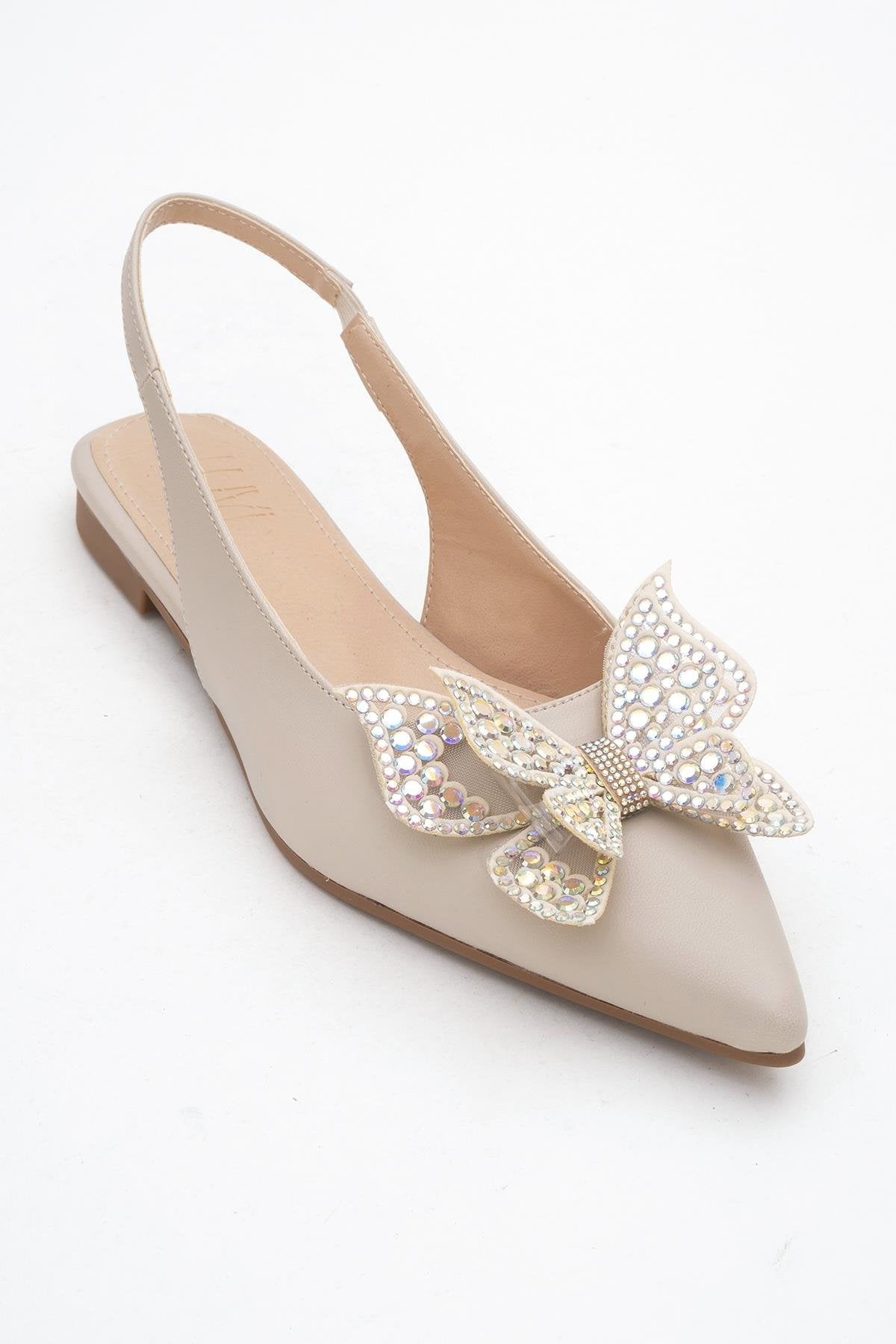Oriol - Beige Pointed Toe Open-Back Ballet Flat (Women)