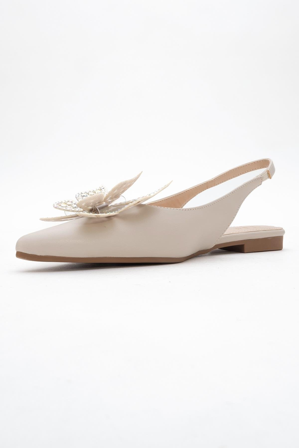 Oriol - Beige Pointed Toe Open-Back Ballet Flat (Women)