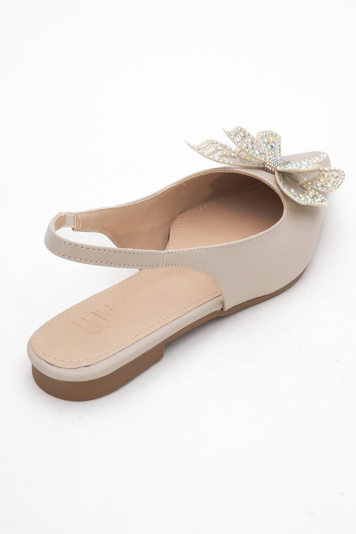 Oriol - Beige Pointed Toe Open-Back Ballet Flat (Women)