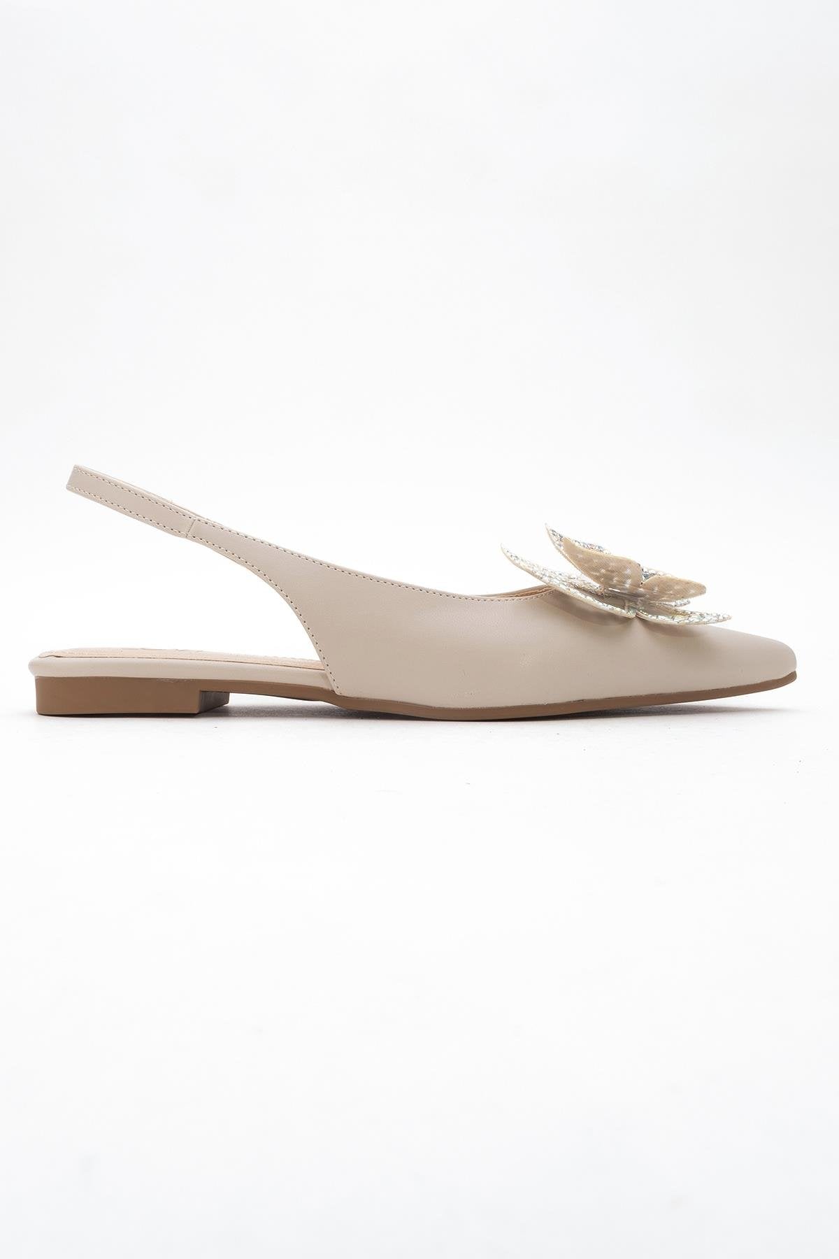 Oriol - Beige Pointed Toe Open-Back Ballet Flat (Women)