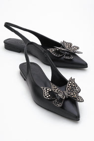 Oriol - Black Pointed Toe Open-Back Ballet Flat (Women)