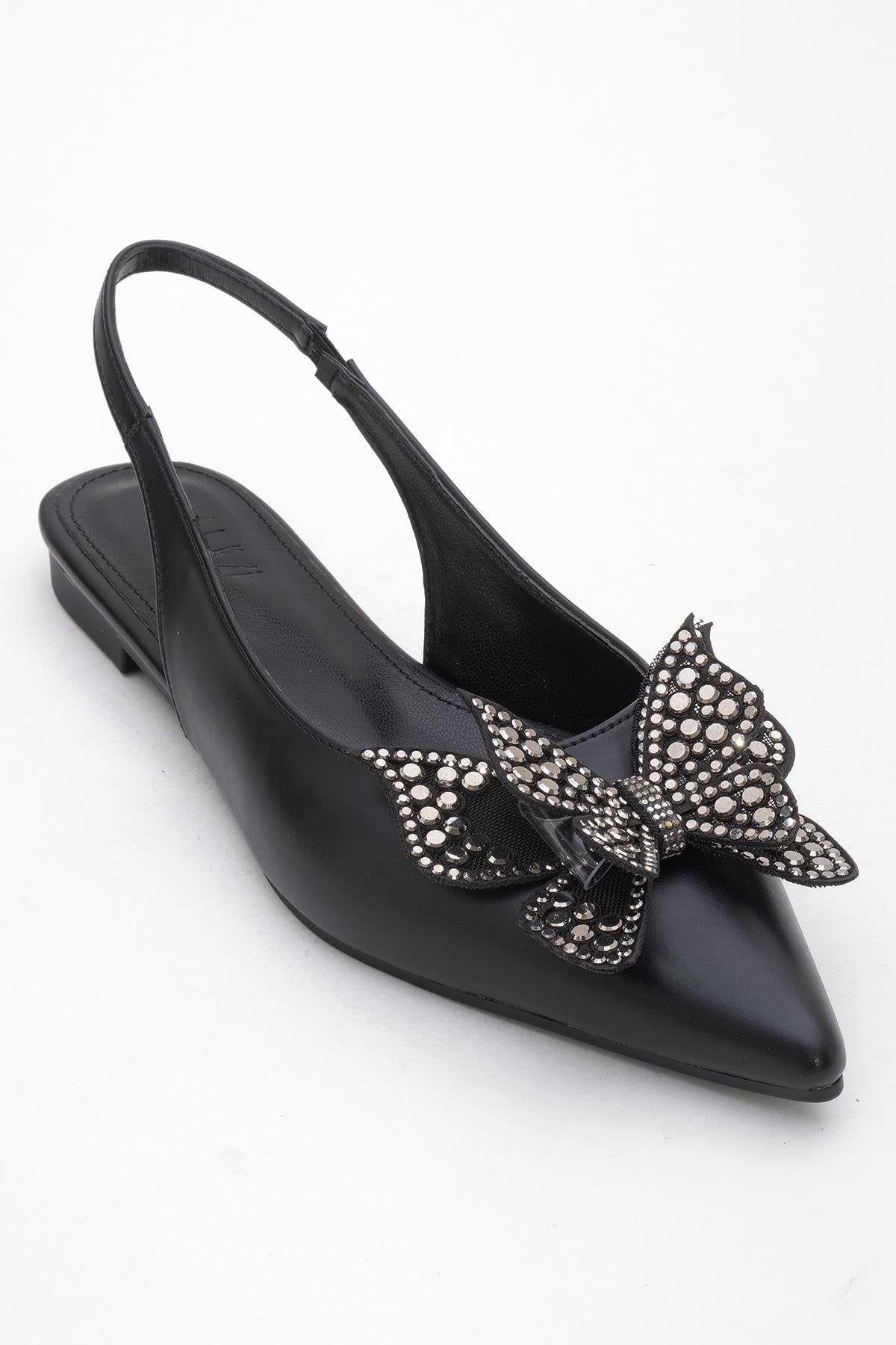 Oriol - Black Pointed Toe Open-Back Ballet Flat (Women)