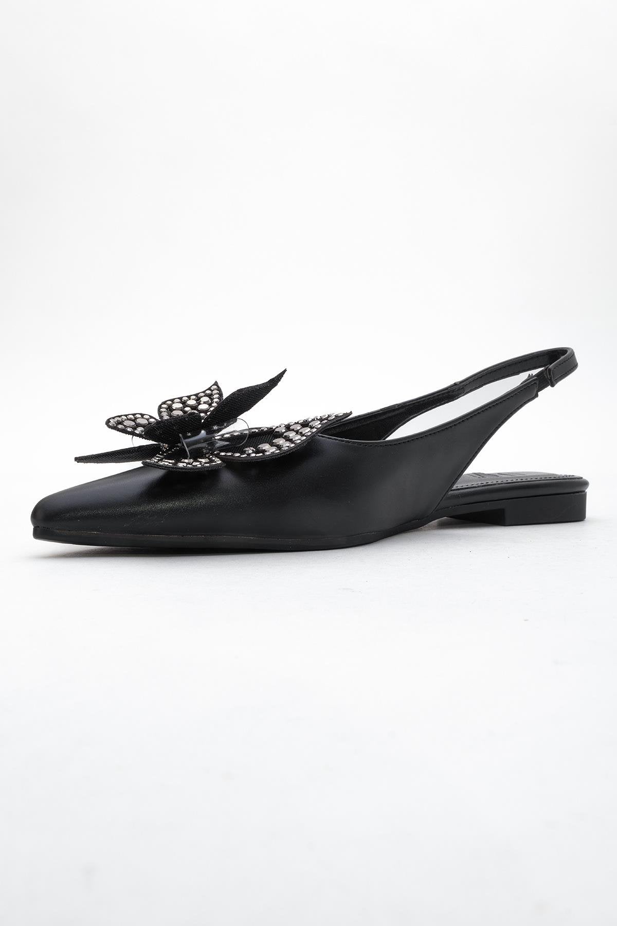 Oriol - Black Pointed Toe Open-Back Ballet Flat (Women)