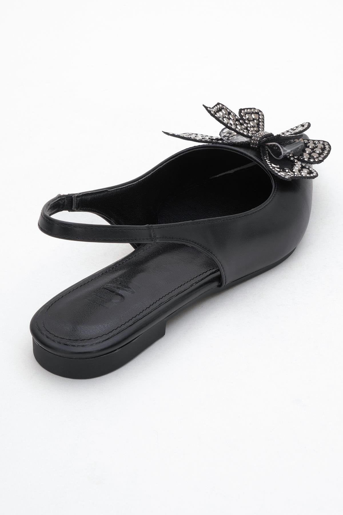 Oriol - Black Pointed Toe Open-Back Ballet Flat (Women)