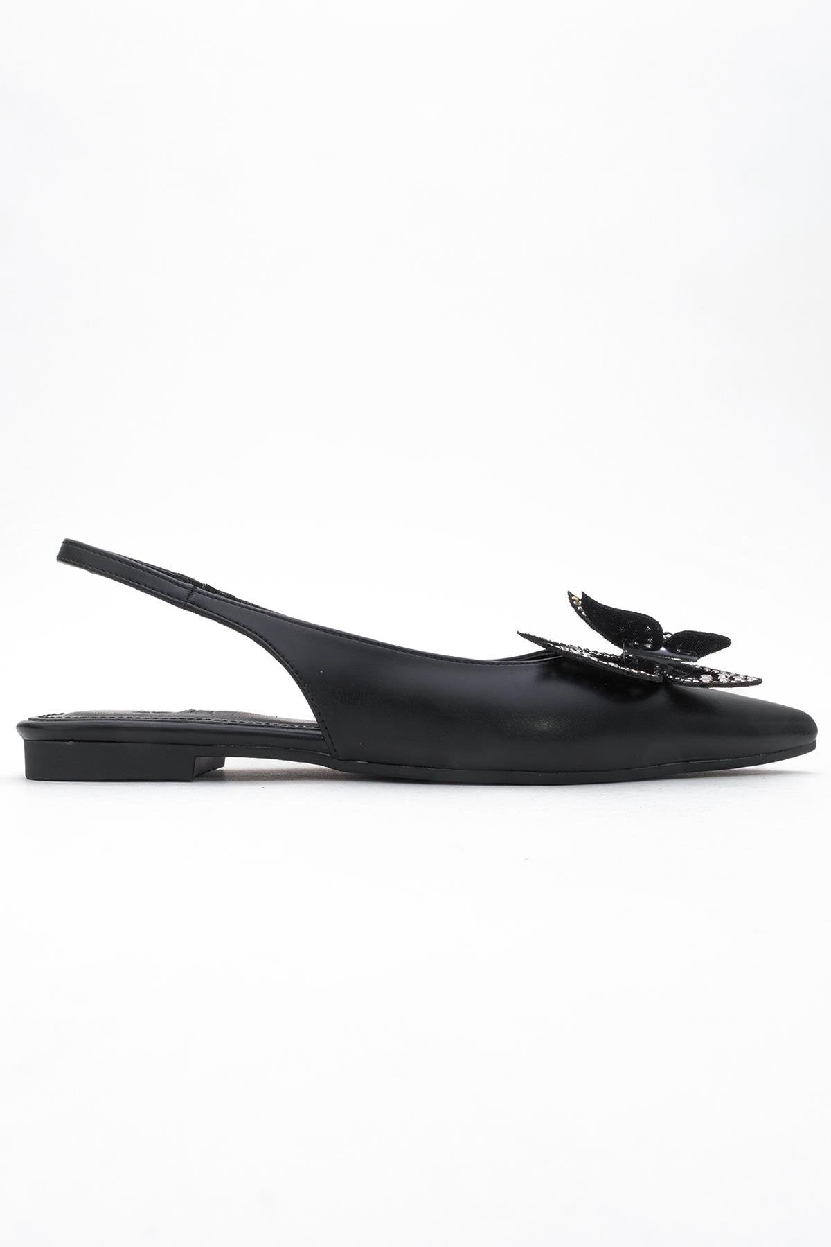 Oriol - Black Pointed Toe Open-Back Ballet Flat (Women)