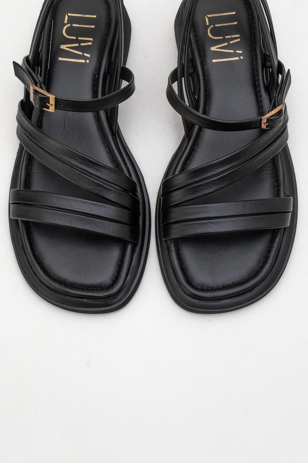 Cesar - Black Leather Sandals (Women)