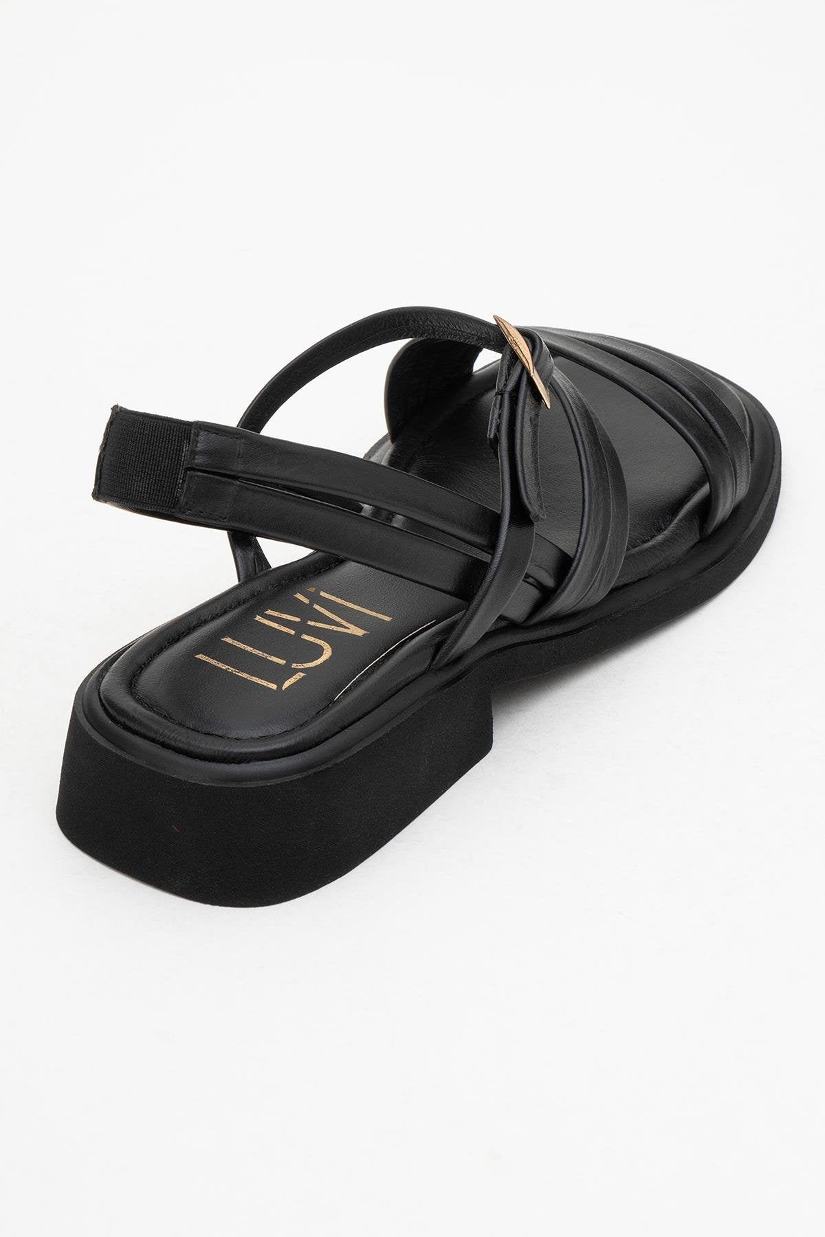 Cesar - Black Leather Sandals (Women)